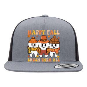 Happy Fall Brush Them All Th Thanksgiving Dental Dentist Flat Bill Trucker Hat