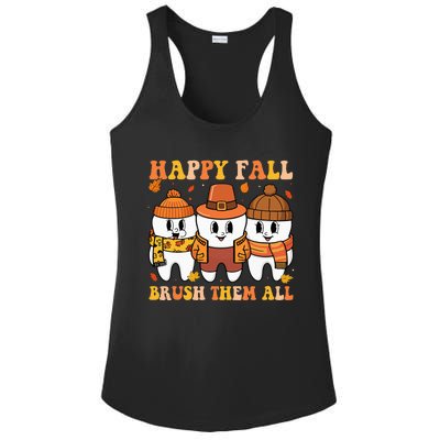 Happy Fall Brush Them All Th Thanksgiving Dental Dentist Ladies PosiCharge Competitor Racerback Tank