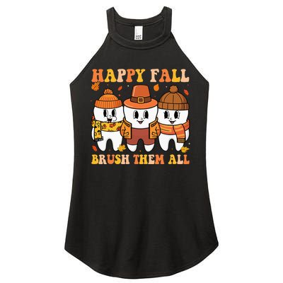 Happy Fall Brush Them All Th Thanksgiving Dental Dentist Women's Perfect Tri Rocker Tank