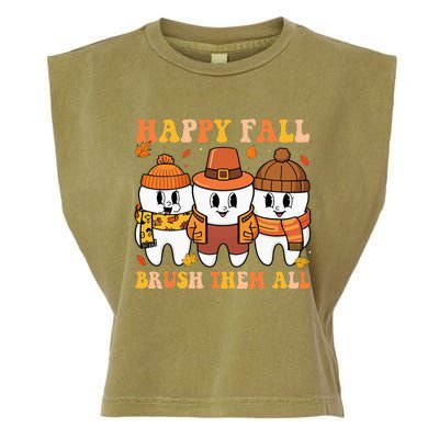 Happy Fall Brush Them All Th Thanksgiving Dental Dentist Garment-Dyed Women's Muscle Tee