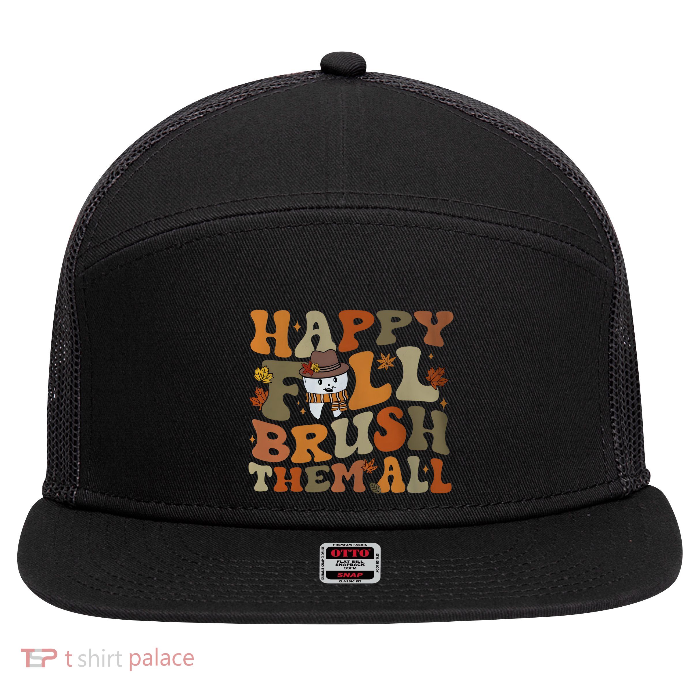Happy Fall Brush Them All Halloween 7 Panel Mesh Trucker Snapback Hat