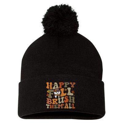 Happy Fall Brush Them All Halloween Pom Pom 12in Knit Beanie
