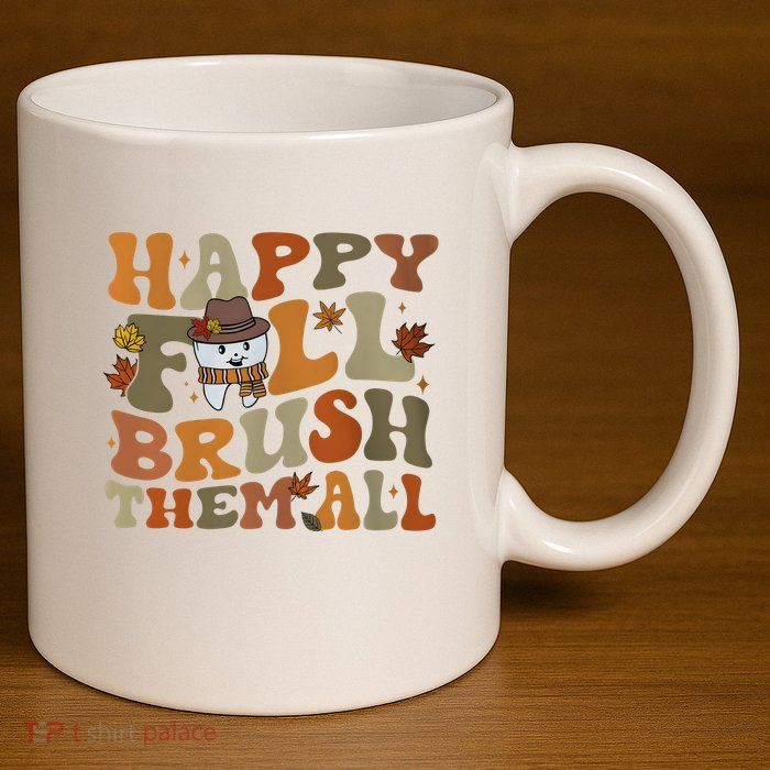 Happy Fall Brush Them All Halloween 11oz C Handle Ceramic Mug