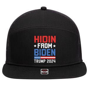 Hidin From Biden Kids Trump 2024 Funny Anti Joe Biden 7 Panel Mesh Trucker Snapback Hat