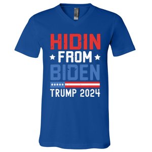 Hidin From Biden Kids Trump 2024 Funny Anti Joe Biden V-Neck T-Shirt