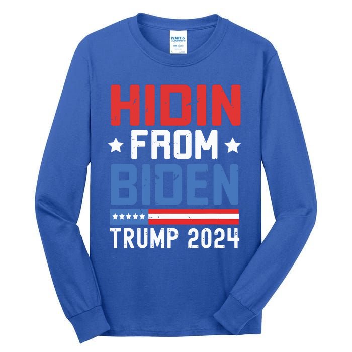 Hidin From Biden Kids Trump 2024 Funny Anti Joe Biden Tall Long Sleeve T-Shirt