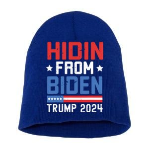 Hidin From Biden Kids Trump 2024 Funny Anti Joe Biden Short Acrylic Beanie