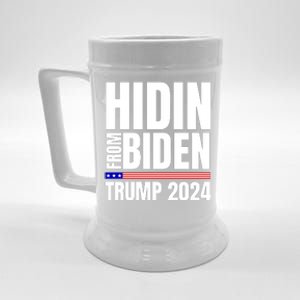 Hidin From Biden Trump 2024 Funny Anti Joe Biden Beer Stein