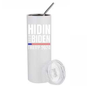 Hidin From Biden Trump 2024 Funny Anti Joe Biden Stainless Steel Tumbler