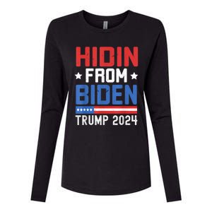 Hidin From Biden Trump 2024 Funny Anti Joe Biden Womens Cotton Relaxed Long Sleeve T-Shirt