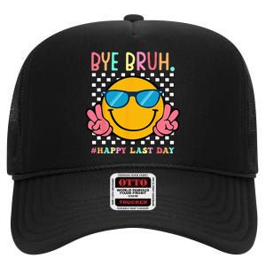 Hippie Face Bye Bruh Teacher Happy Last Day of School Summer High Crown Mesh Back Trucker Hat