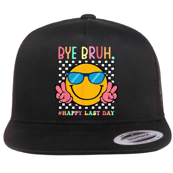 Hippie Face Bye Bruh Teacher Happy Last Day of School Summer Flat Bill Trucker Hat