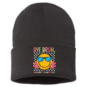 Hippie Face Bye Bruh Teacher Happy Last Day of School Summer Sustainable Knit Beanie