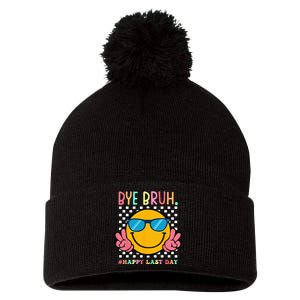 Hippie Face Bye Bruh Teacher Happy Last Day of School Summer Pom Pom 12in Knit Beanie