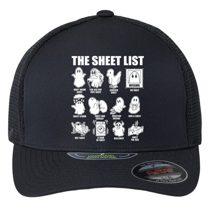 Halloween Funny Boo Sheet Halloween The Sheet List Flexfit Unipanel Trucker Cap