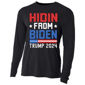 Hidin From Biden Kids Men Trump 2024 Funny Anti Joe Biden Cooling Performance Long Sleeve Crew