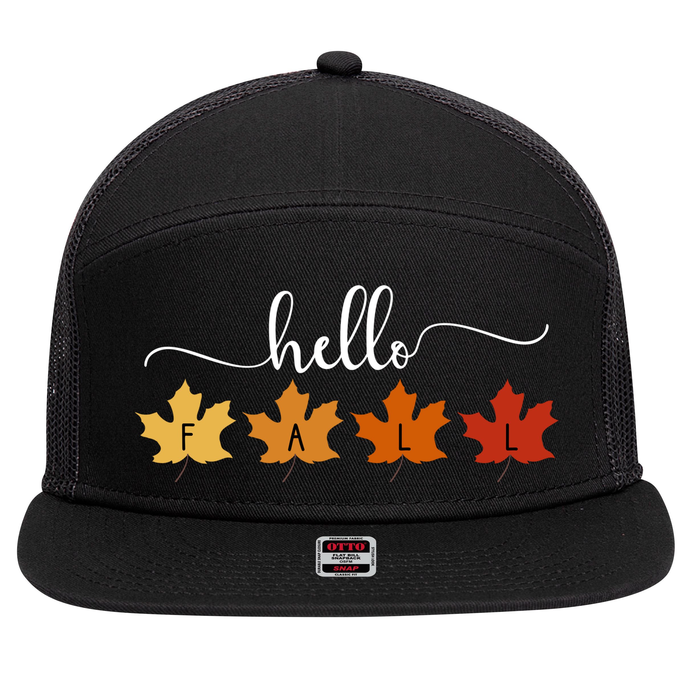 Hello Fall Cozy Nature 7 Panel Mesh Trucker Snapback Hat