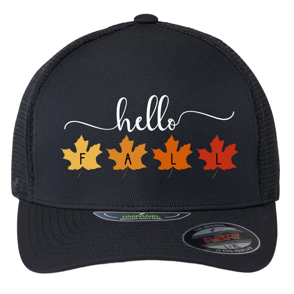 Hello Fall Cozy Nature Flexfit Unipanel Trucker Cap