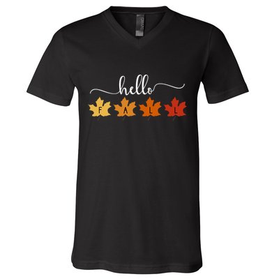 Hello Fall Cozy Nature V-Neck T-Shirt