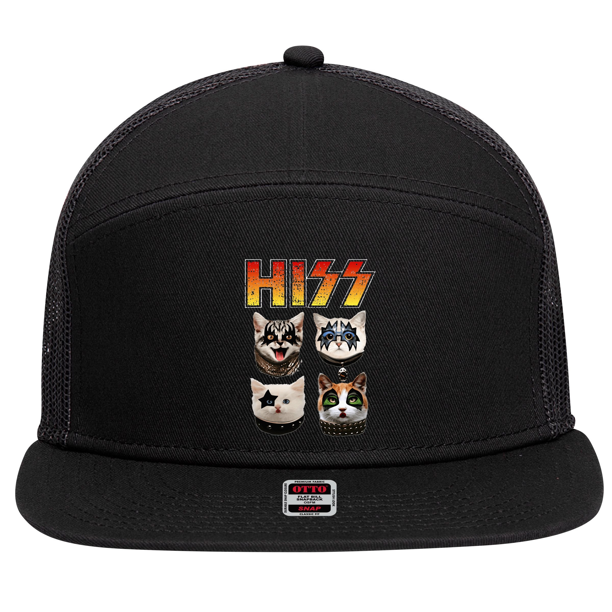 Hiss Funny Cat Lover Gift 7 Panel Mesh Trucker Snapback Hat