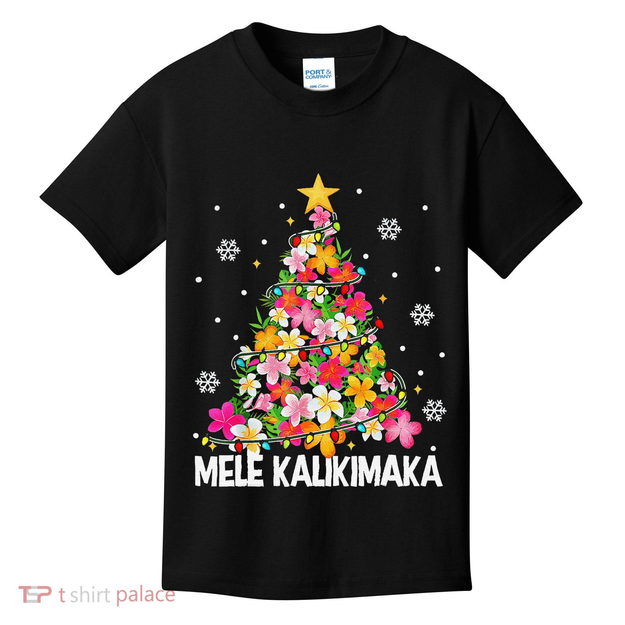 Hawaiian Floral Christmas Tree Mele Kalikimaka Tropical Xmas Kids T-Shirt