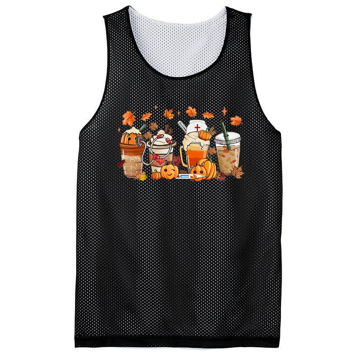 Happy Fall Coffee Latte Cups Stethoscope Nurse Mesh Reversible Basketball Jersey Tank