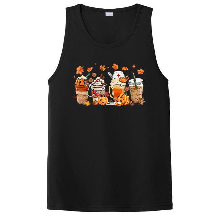 Happy Fall Coffee Latte Cups Stethoscope Nurse PosiCharge Competitor Tank