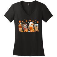 Happy Fall Coffee Latte Cups Stethoscope Nurse Women's V-Neck T-Shirt