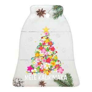 Hawaiian Floral Christmas Tree Mele Kalikimaka Tropical Xmas   Ceramic Bell Ornament