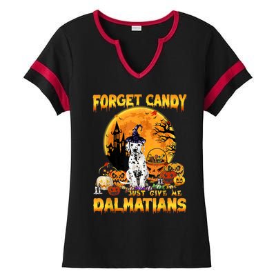 Halloween Forget Candy Just Give Me Dalmatians Dog Lovers Gift Ladies Halftime Notch Neck Tee