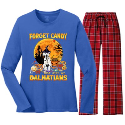 Halloween Forget Candy Just Give Me Dalmatians Dog Lovers Gift Women's Long Sleeve Flannel Pajama Set 