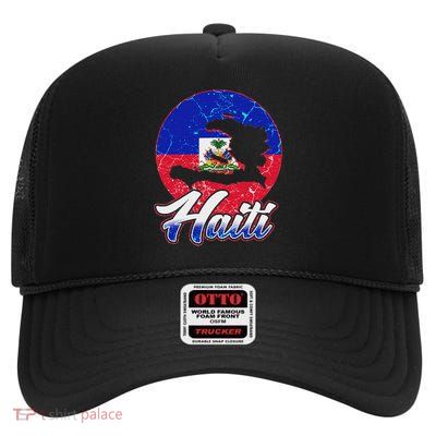 Haiti Flag Caribbean Pride Holiday High Crown Mesh Back Trucker Hat