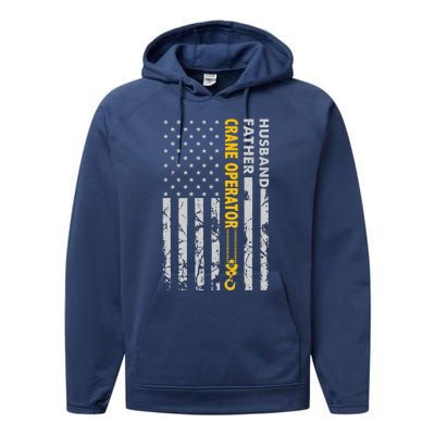 Husband Father Crane Operator USA Flag Fathers Day Gift Performance Fleece Hoodie