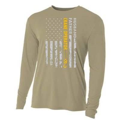 Husband Father Crane Operator USA Flag Fathers Day Gift Cooling Performance Long Sleeve Crew