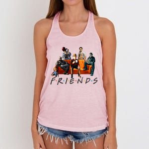 Halloween Friends Crew Gathering On A Spooky Orange Couch Women's Knotted Racerback Tank