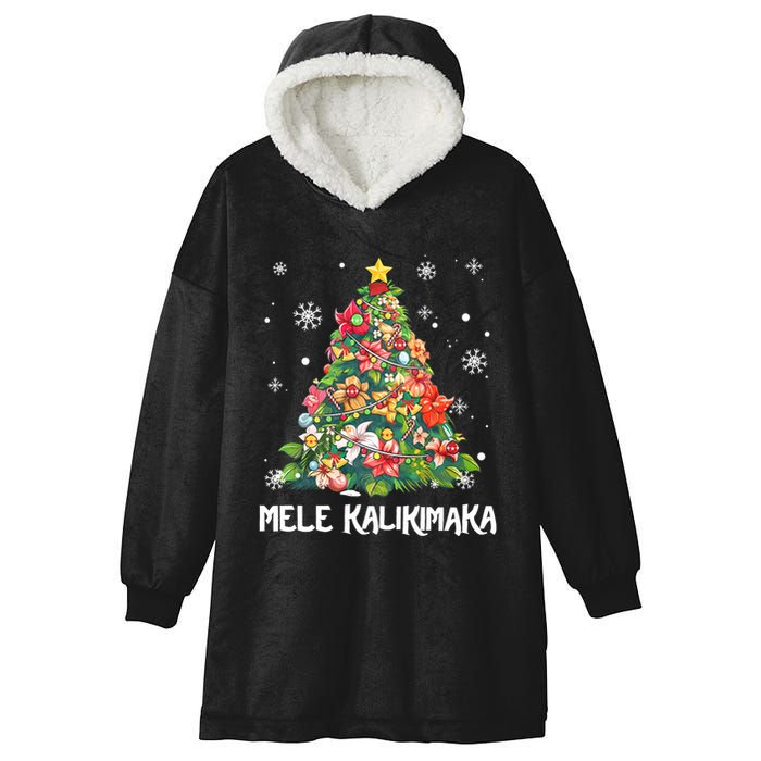 Hawaiian Floral Christmas Tree Mele Kalikimaka Tropical Xmas Hooded Wearable Blanket