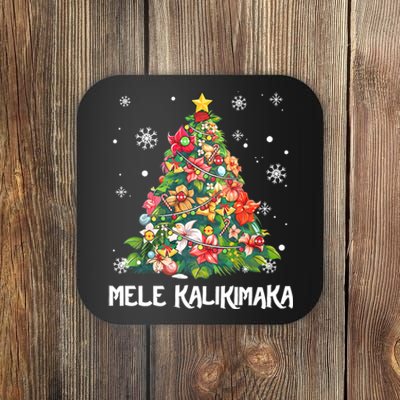 Hawaiian Floral Christmas Tree Mele Kalikimaka Tropical Xmas Coaster