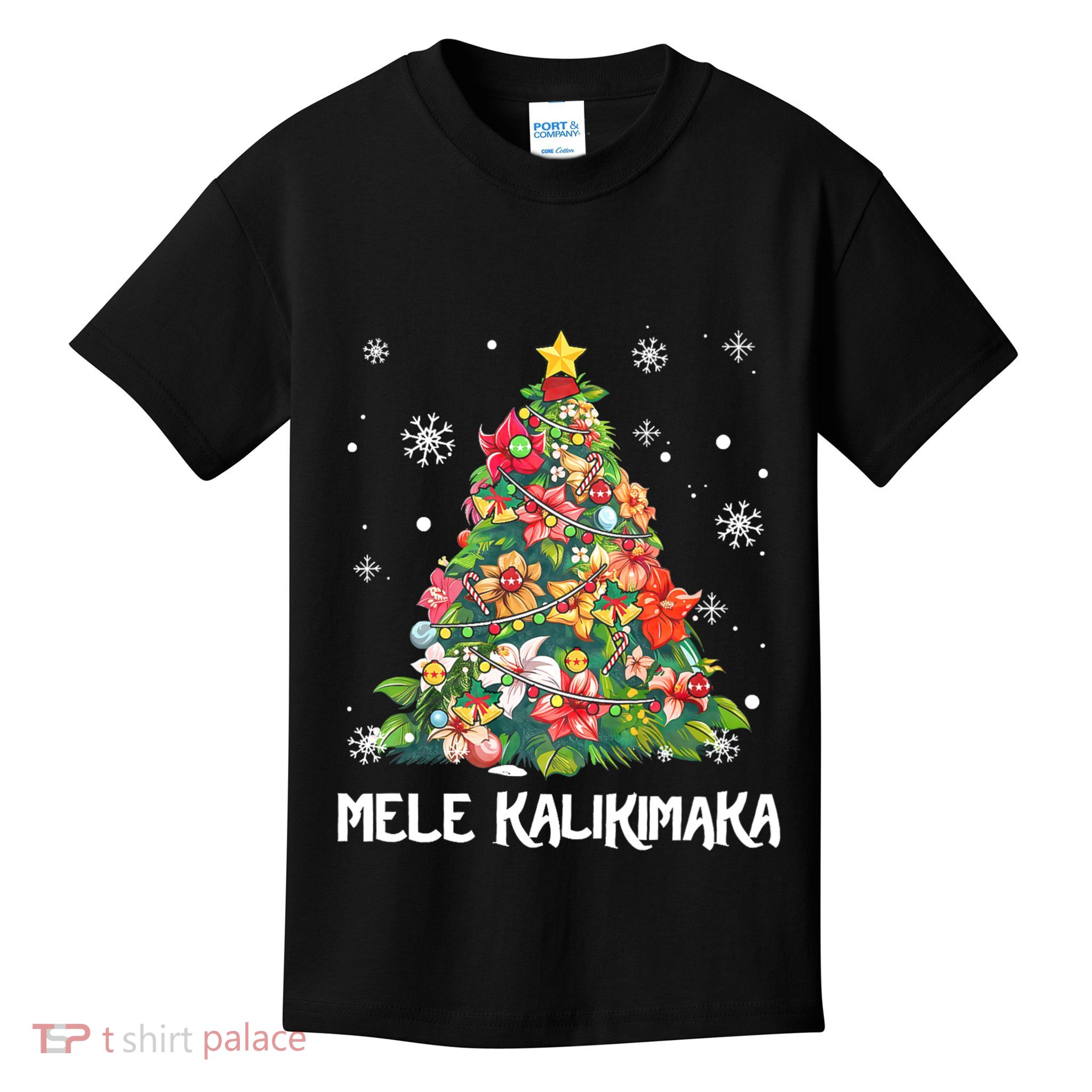 Hawaiian Floral Christmas Tree Mele Kalikimaka Tropical Xmas Kids T-Shirt
