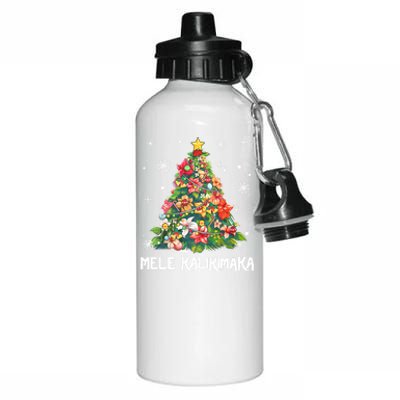 Hawaiian Floral Christmas Tree Mele Kalikimaka Tropical Xmas Aluminum Water Bottle