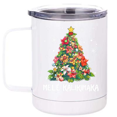 Hawaiian Floral Christmas Tree Mele Kalikimaka Tropical Xmas 12 oz Stainless Steel Tumbler Cup