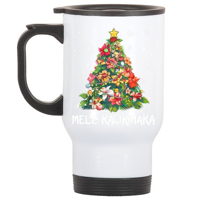 Hawaiian Floral Christmas Tree Mele Kalikimaka Tropical Xmas Stainless Steel Travel Mug