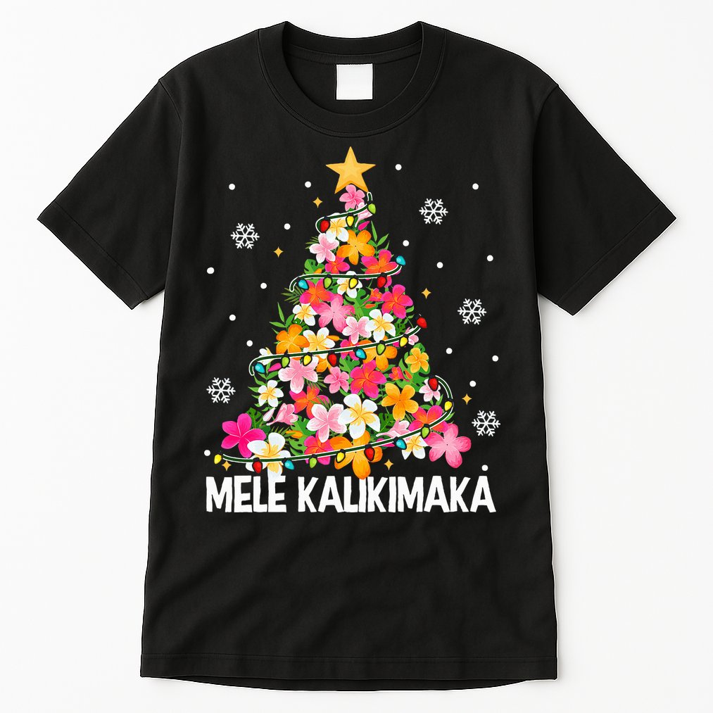 Hawaiian Floral Christmas Tree Mele Kalikimaka Tropical Xmas Tall T-Shirt