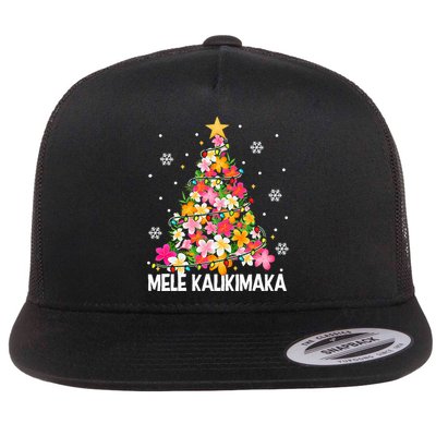 Hawaiian Floral Christmas Tree Mele Kalikimaka Tropical Xmas Flat Bill Trucker Hat