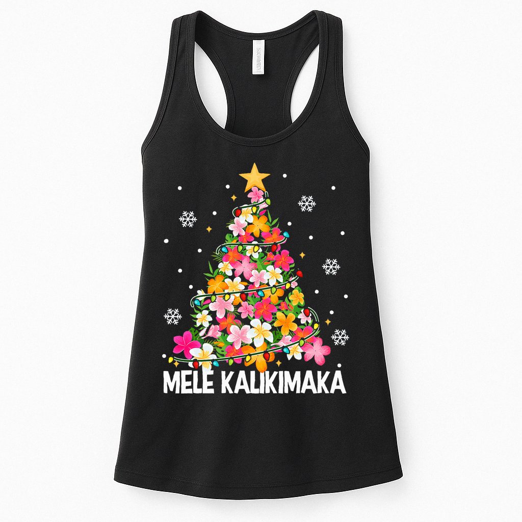 Hawaiian Floral Christmas Tree Mele Kalikimaka Tropical Xmas Womens Tank Top