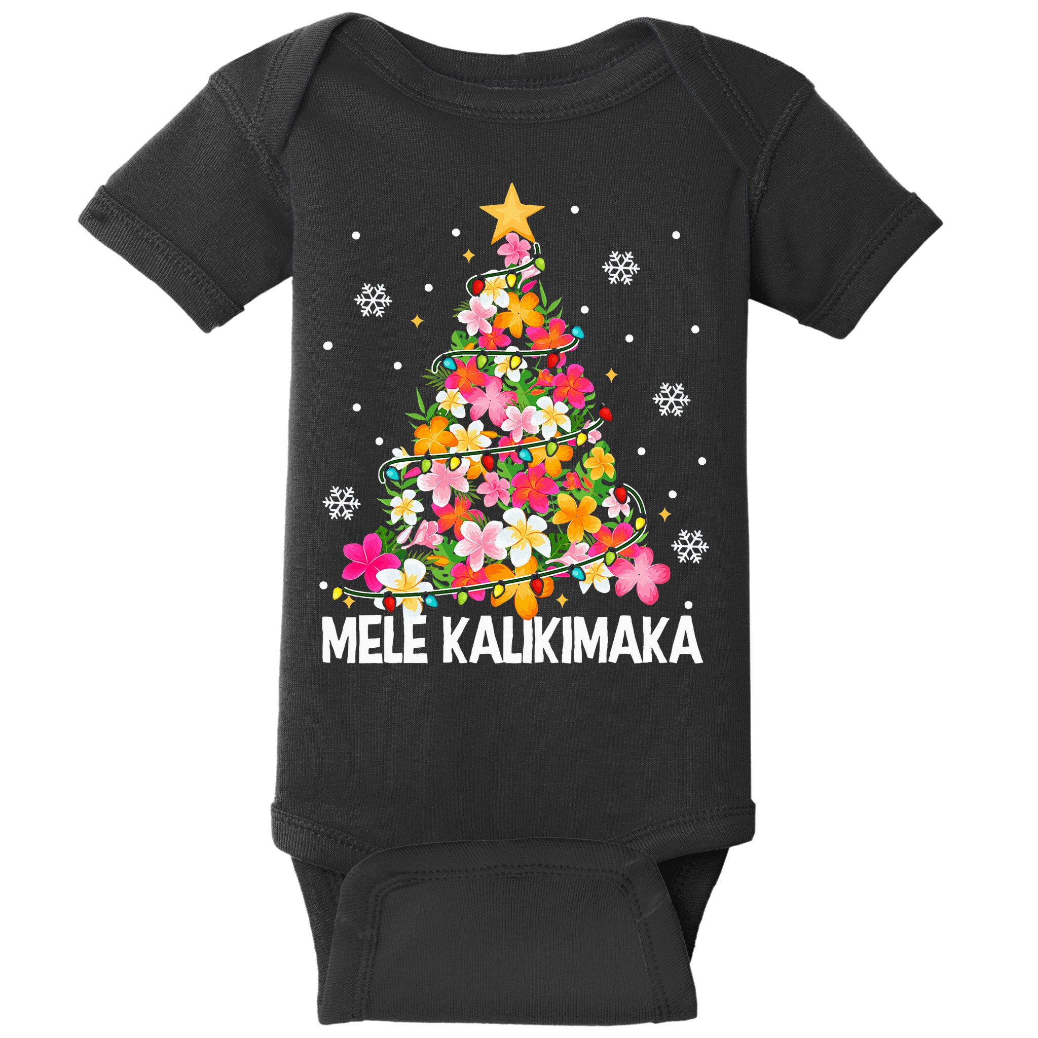 Hawaiian Floral Christmas Tree Mele Kalikimaka Tropical Xmas Baby Bodysuit