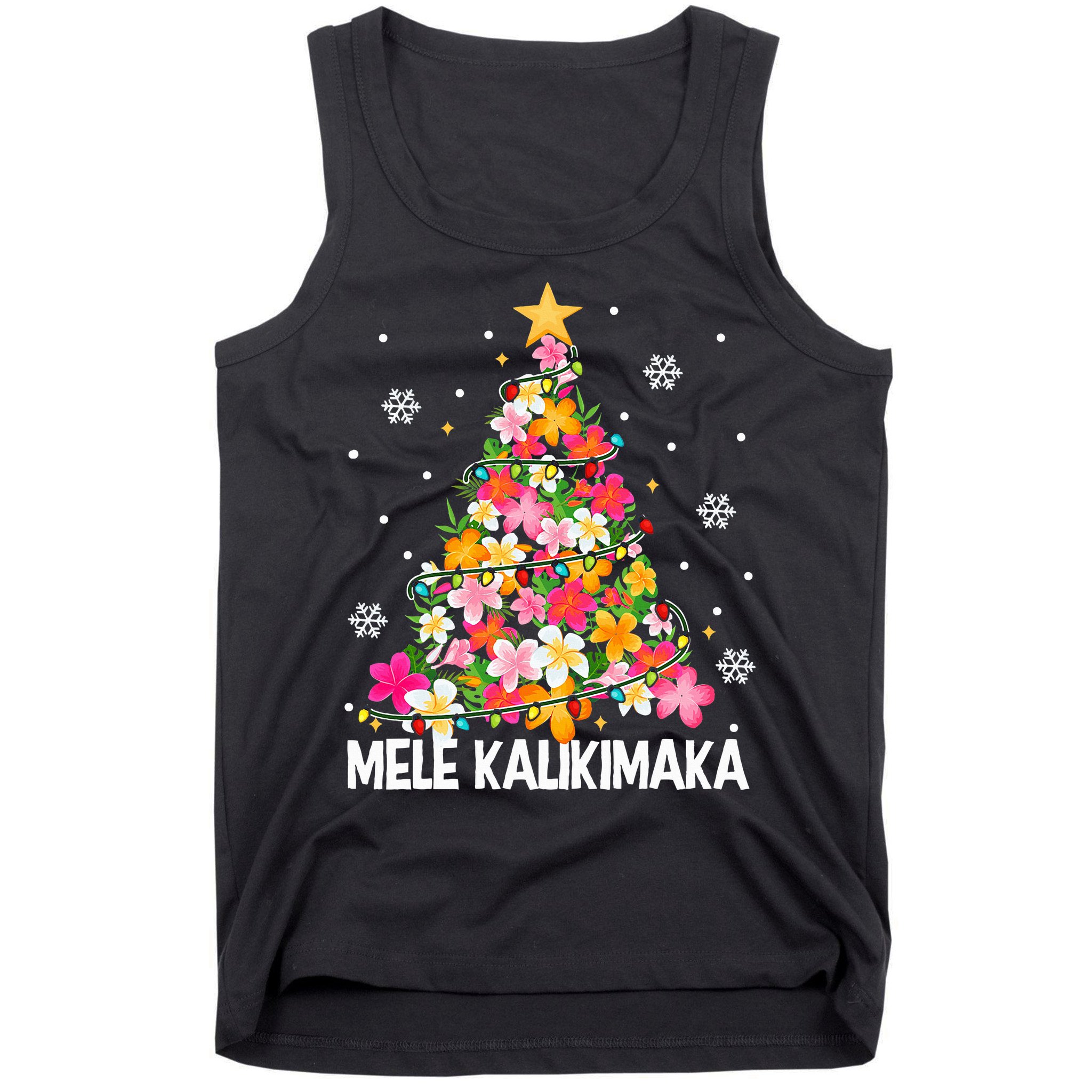 Hawaiian Floral Christmas Tree Mele Kalikimaka Tropical Xmas Tank Top