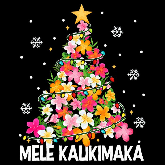 Hawaiian Floral Christmas Tree Mele Kalikimaka Tropical Xmas Women's V-Neck T-Shirt