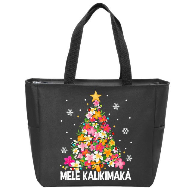 Hawaiian Floral Christmas Tree Mele Kalikimaka Tropical Xmas Zip Tote Bag
