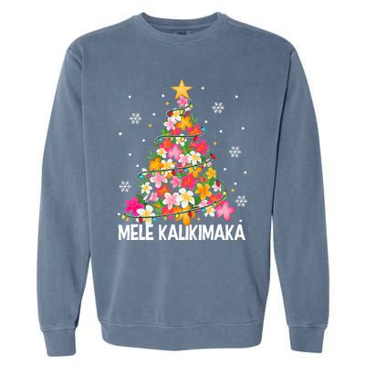 Hawaiian Floral Christmas Tree Mele Kalikimaka Tropical Xmas Garment-Dyed Sweatshirt