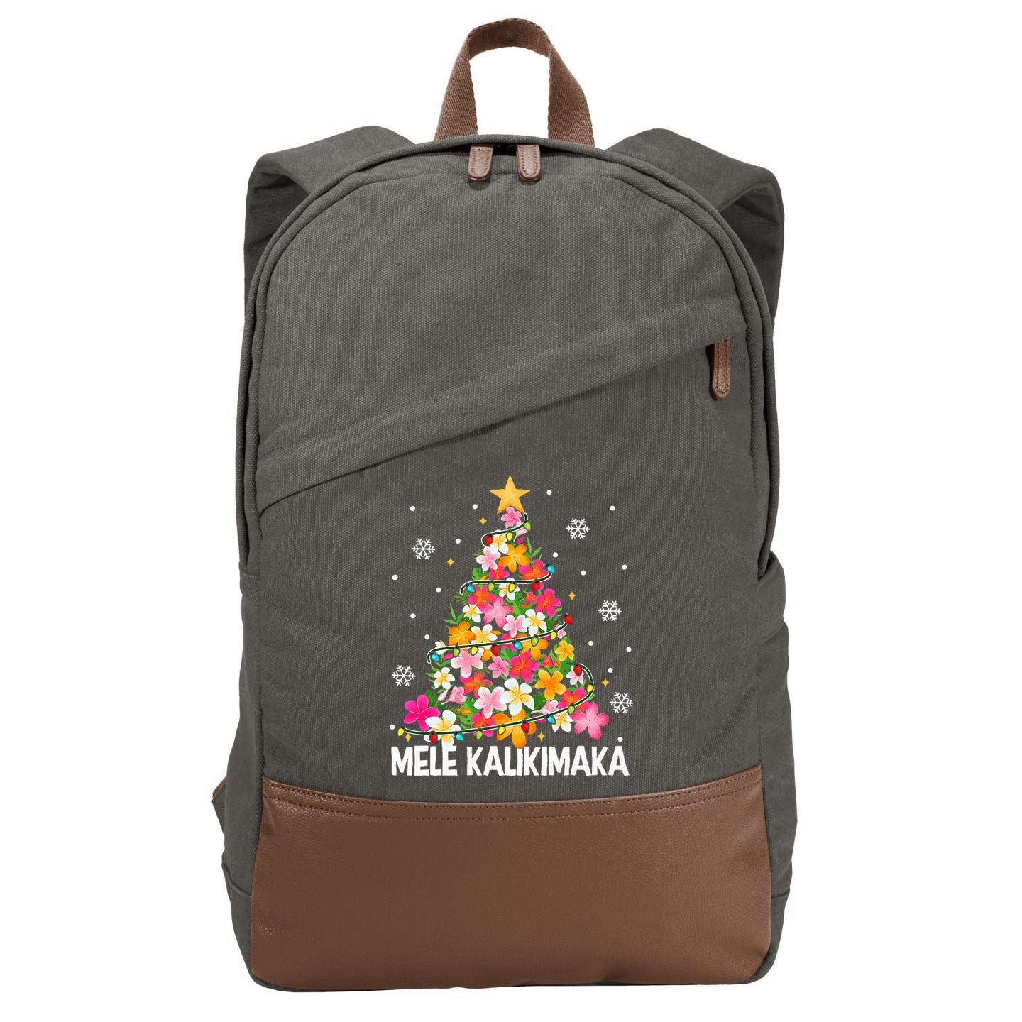 Hawaiian Floral Christmas Tree Mele Kalikimaka Tropical Xmas Cotton Canvas Backpack